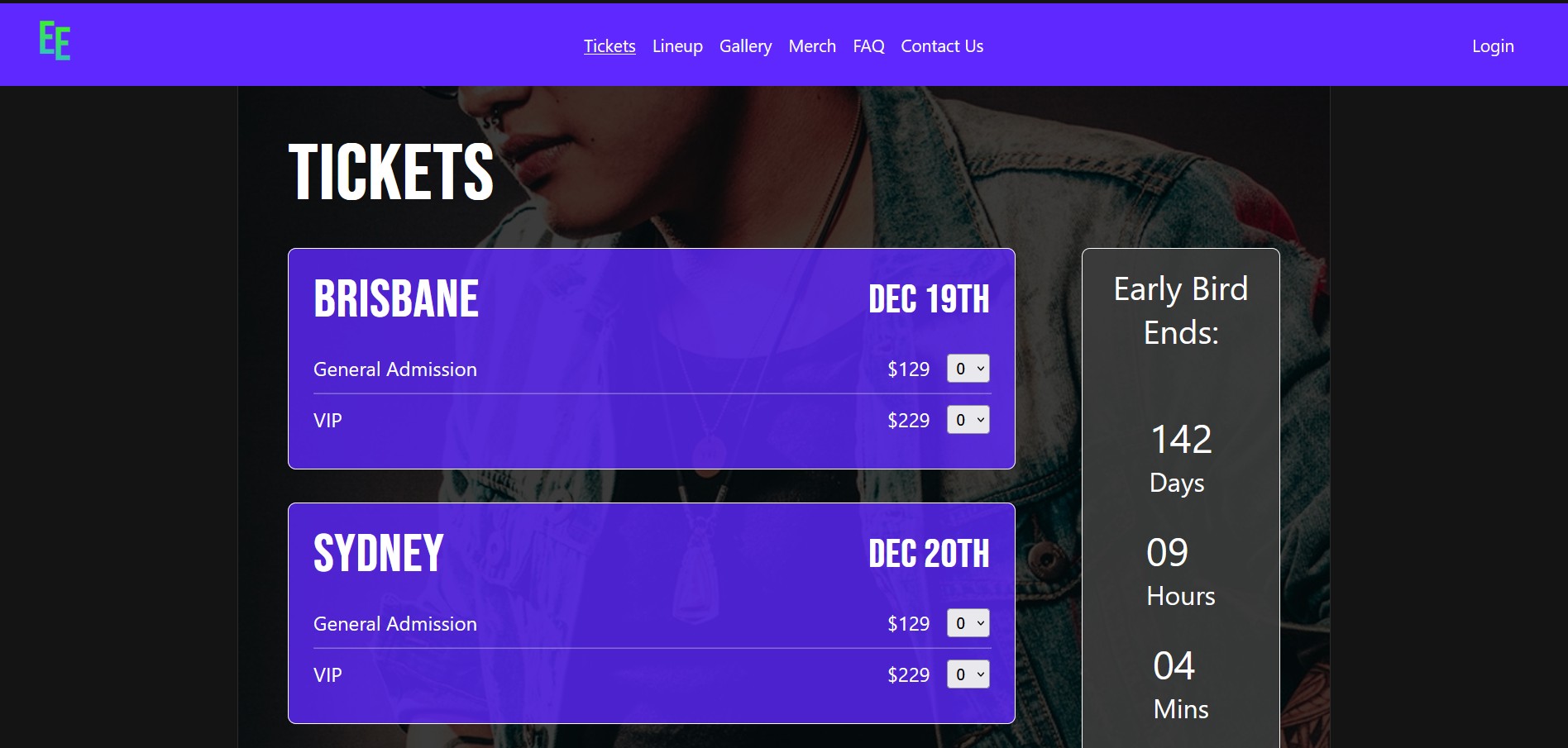 picture of music festival landing page
